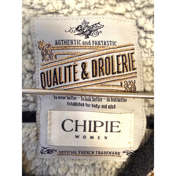 Chipie Vintage 90s Sherpa Fleece Jacket French Designer Gray Knit Bomber Mixed M - Picture 3 of 9